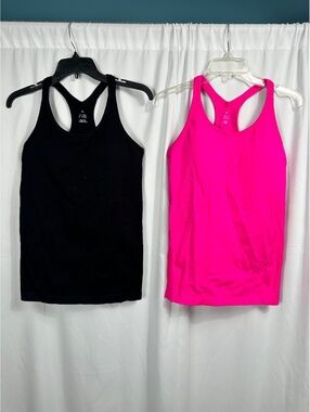 Attraco Women's Racerback Tank Tops - 2 Pack, Black and Pink, XL